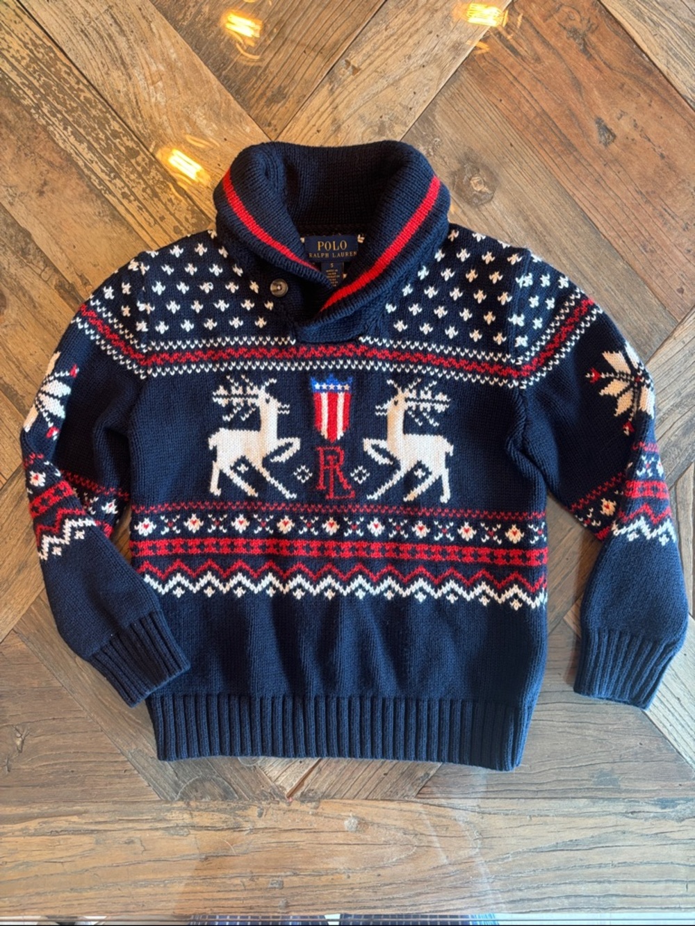 Polo by Ralph Lauren Navy Red White Reindeer Fair Isle Turtleneck Sweater